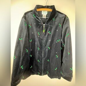 Quacker Factory Holly Berry Embroidered Jacket